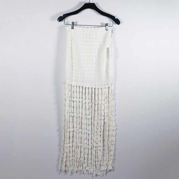 NEW Saylor Elie Cotton Fringe Crochet Knit Midi Skirt White XS - Picture 1 of 4